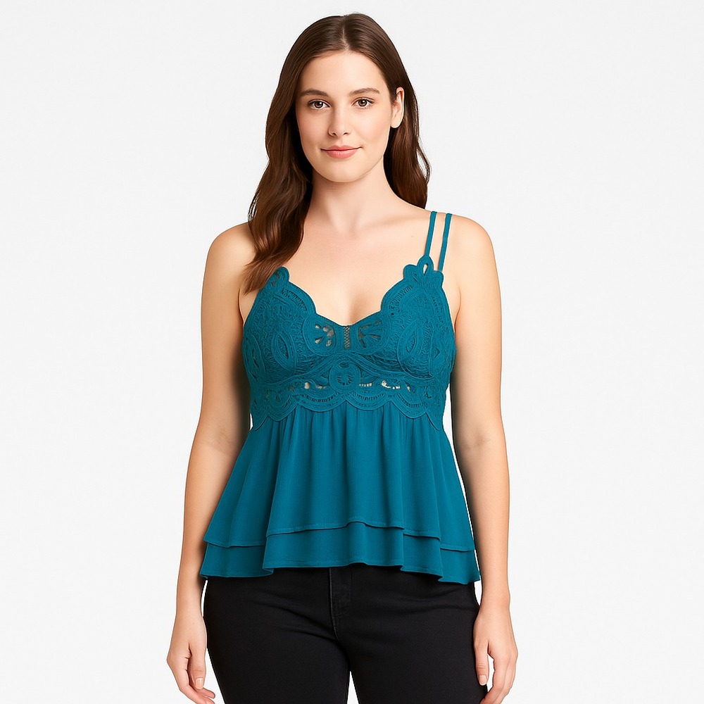 Listicle Tank‎ Top Womens S Teal Blue Cami Babydoll Y2K Lacey Feminine Soft Girl